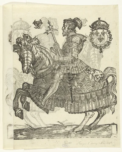 Portret van Hendrik II van Frankrijk te paard by Cornelis Anthonisz, print, 1538-1547