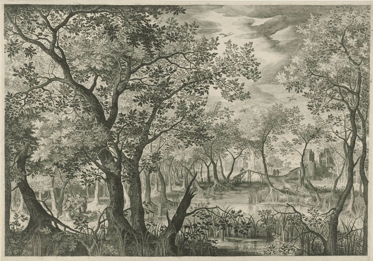 Landschap met musicerend gezelschap by Unknown, print, 1580-1625