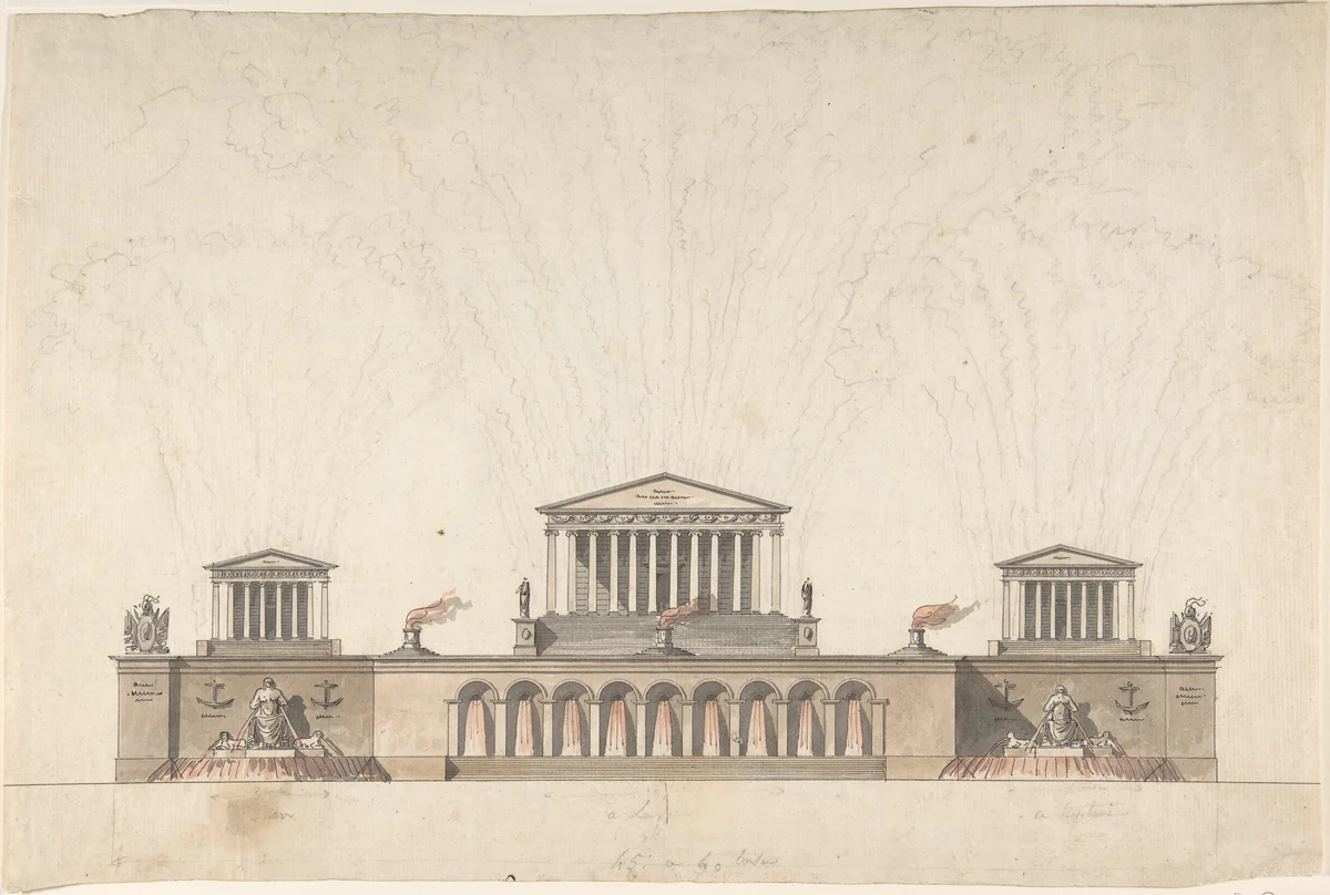 Fireworks for a Naval Victory by anonymous, drawing, 1795-1805