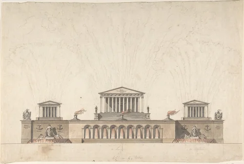 Fireworks for a Naval Victory by anonymous, drawing, 1795-1805