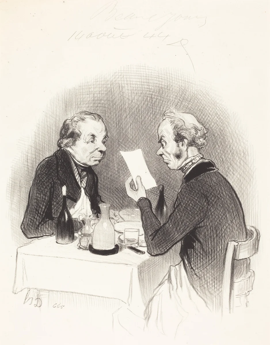 Un Diner maigre by Honoré Daumier, print, 1844