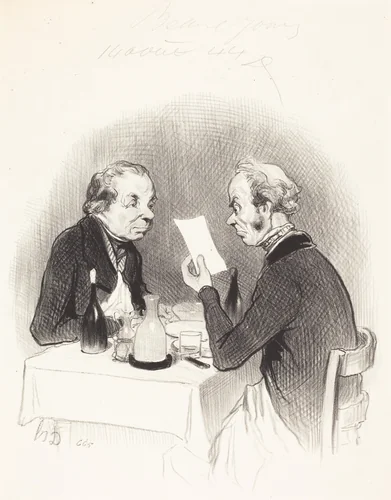 Un Diner maigre by Honoré Daumier, print, 1844