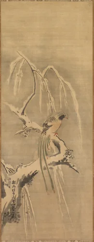 Chinese Bird on Snow-Laden Branch by Kano Tan'yū (狩野探幽), painting, 1661