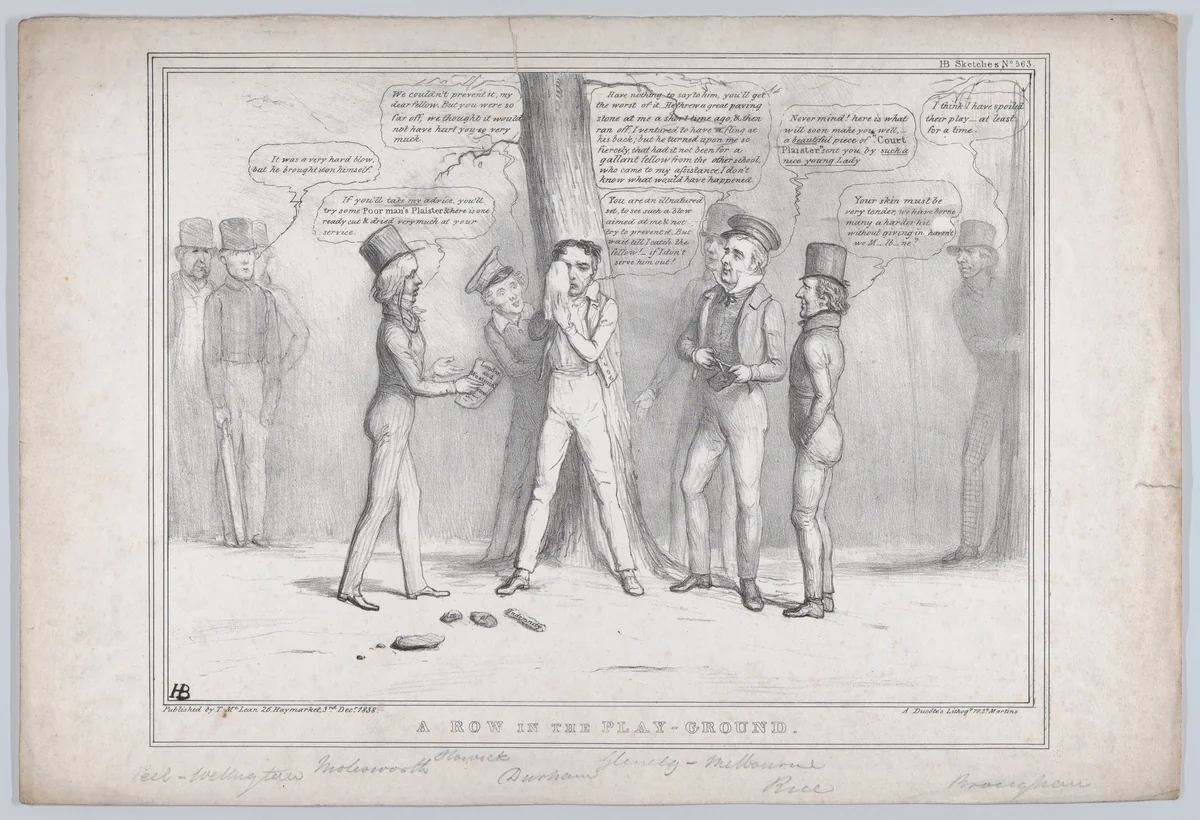 A Row in the Play-Ground by John Doyle, print, 1838