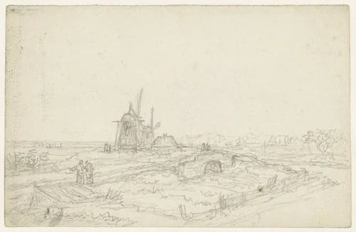 Landschap met twee molens by Georges Michel, drawing, 1773-1843