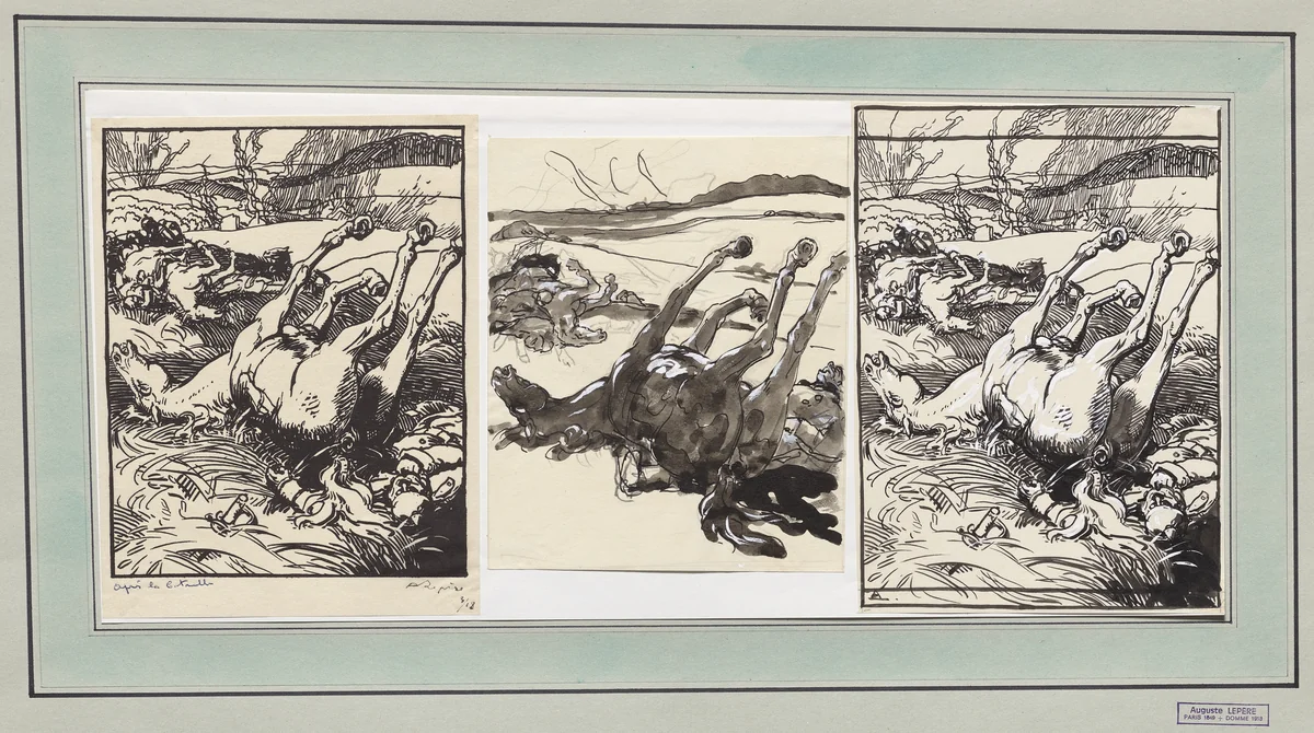 Après la bataille, chevaux morts by Auguste Louis Lepère, drawing, 1914