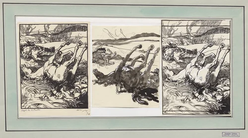 Après la bataille, chevaux morts by Auguste Louis Lepère, drawing, 1914