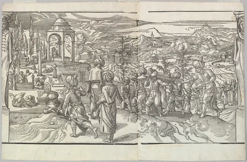 A Turkish Funeral from the frieze Ces Moeurs et fachons de faire de Turcz (Customs and Fashions of the Turks) by Pieter Coecke van Aelst, print, 1553