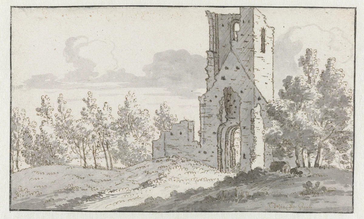 The Ruin of the Chapel of Eik en Duinen near The Hague by Josua de Grave, drawing, 1677