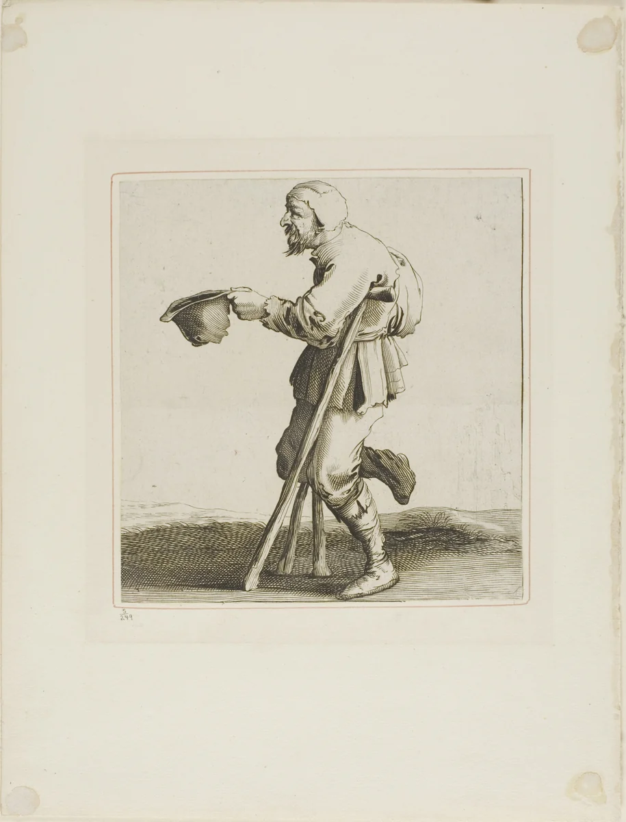 Lame Beggar Asking for Alms, from T is al verwart-gaern (It's already confusing) by Pieter Jansz Quast, print, 1612-1650