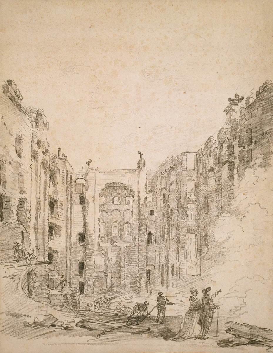 Ruins of the Opera After the Fire of 1781 by Hubert Robert, drawing, 1781-1808