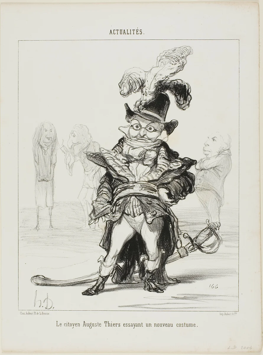 Citizen Thiers trying on a new costume, plate 114 from Actualités by Honoré-Victorin Daumier, print, 1850