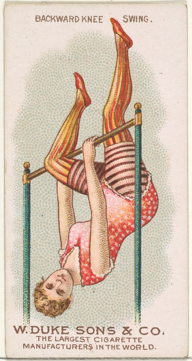 Backward Knee Swing, from the Gymnastic Exercises series (N77) for Duke brand cigarettes by W. Duke, Sons & Co., print, 1887