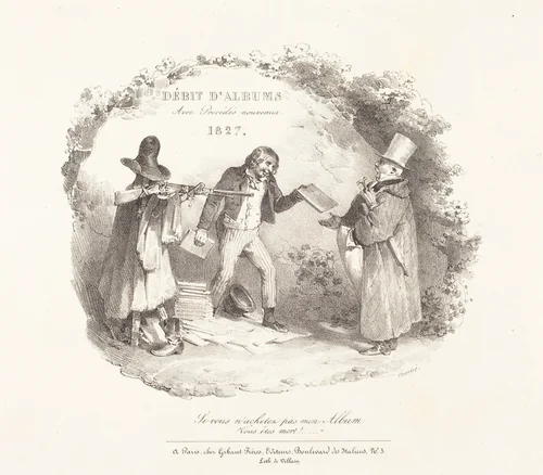 Débit d'Albums avec Procédés nouveaux (New Methods for the Sale of Lithograph Albums) by Nicolas Toussaint Charlet, print, 1827