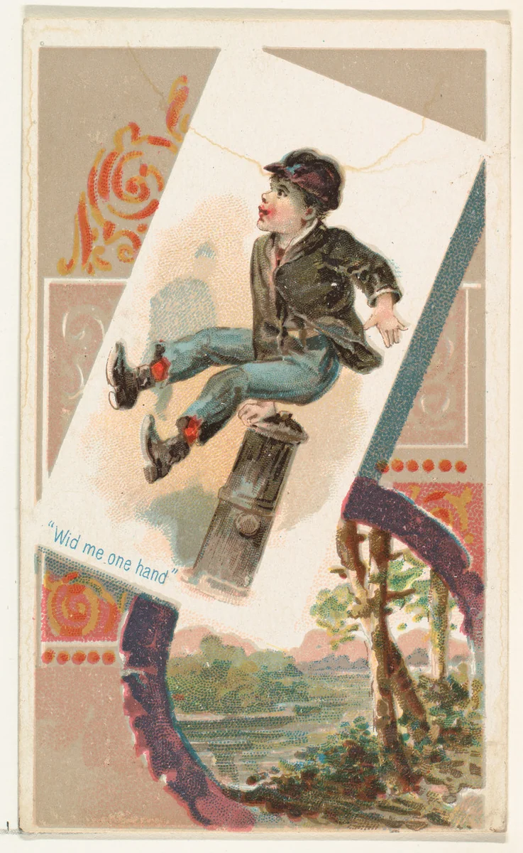 "Wid me one hand," from the Terrors of America set (N136) issued by Duke Sons & Co. to promote Honest Long Cut Tobacco by W. Duke, Sons & Co., print, 1888-1889