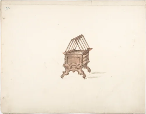 Design for a Two-sided Bookstand with Shelves (Verso: sketch) by anonymous, drawing, 1800-1850