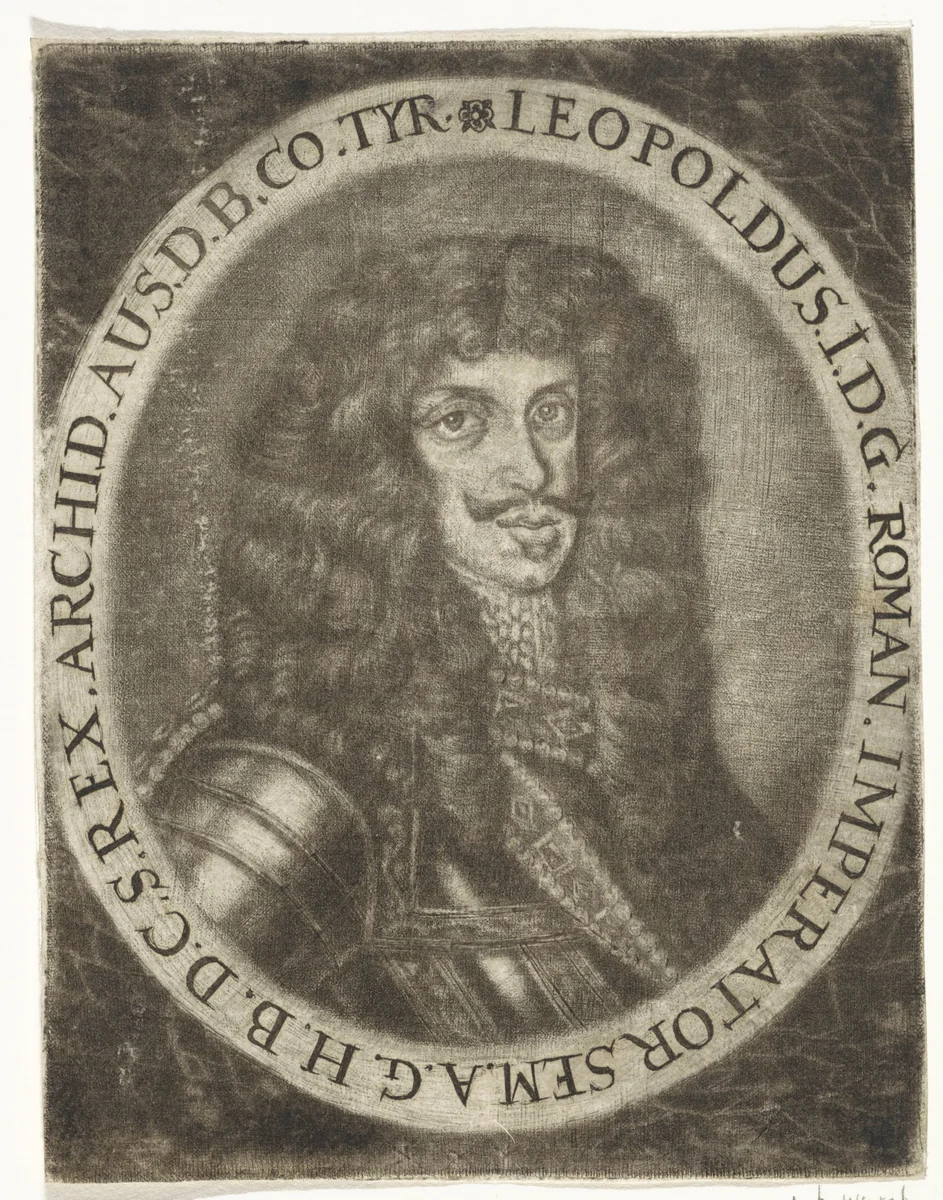 Portret van keizer Leopold I by Justus van den Nijpoort, print, 1680-1691