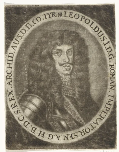 Portret van keizer Leopold I by Justus van den Nijpoort, print, 1680-1691