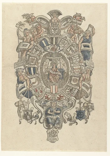 Ontwerp voor het blazoen voor de Dordtse rederijkerskamer De Fonteynisten by anonymous, print, 1547-1557