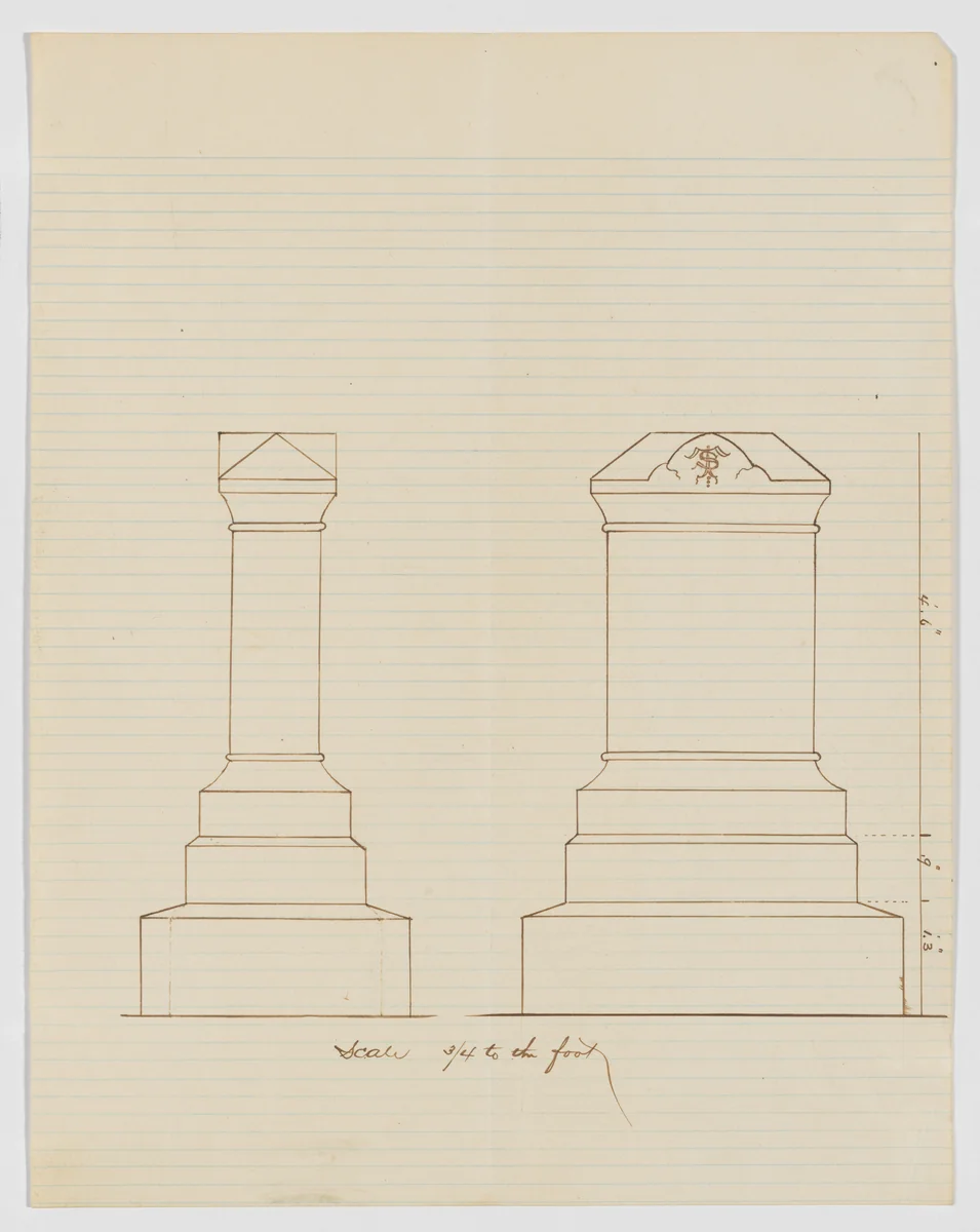 Grave Monument Design (Two Elevations) by Alexander Maxwell, drawing, 1840-1880