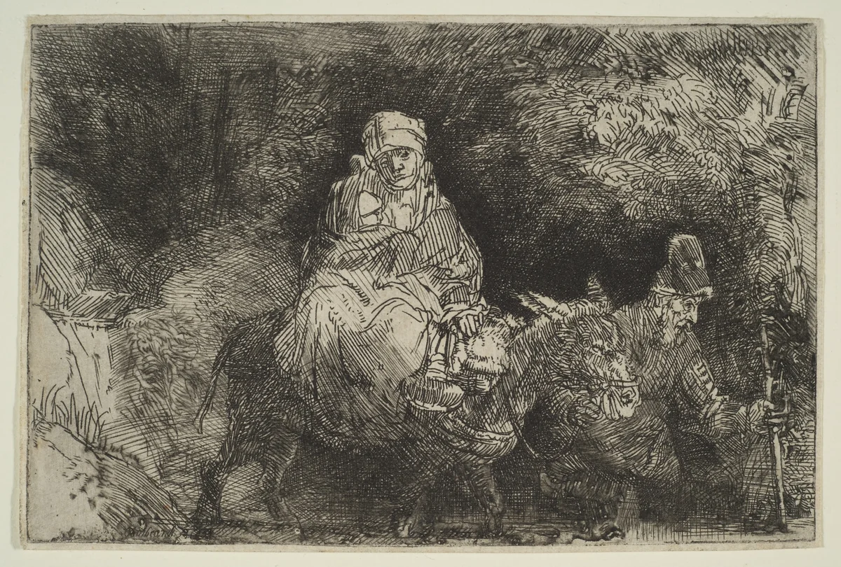 The Flight into Egypt: Crossing a Brook by Rembrandt van Rijn, print, 1654