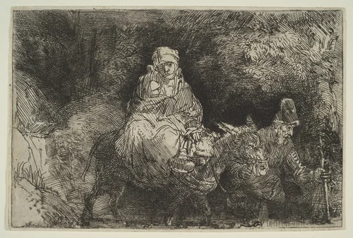 The Flight into Egypt: Crossing a Brook by Rembrandt van Rijn, print, 1654
