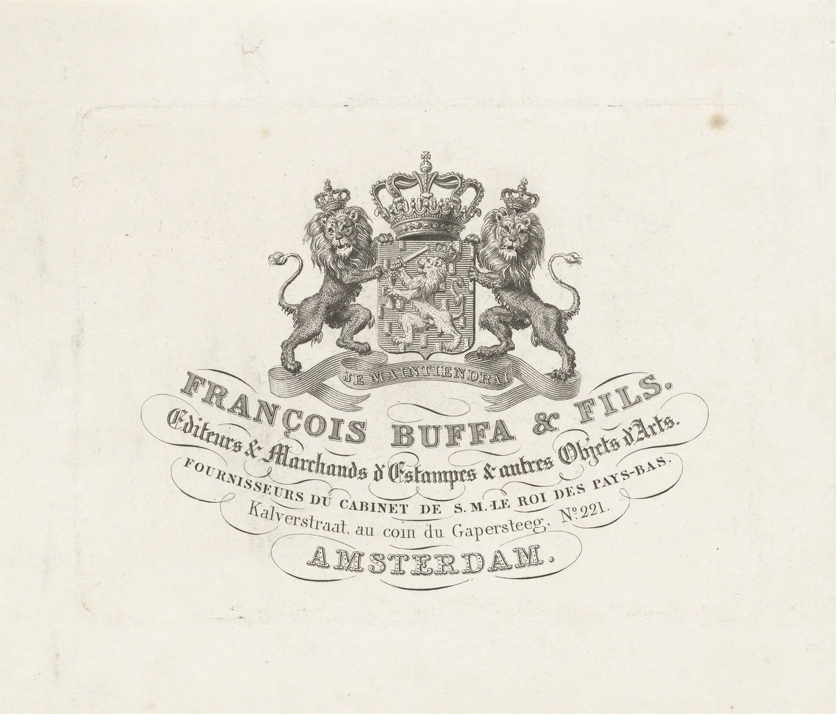 Visitekaartje van Frans Buffa en zonen by Henricus Wilhelmus Couwenberg, print, 1830-1845