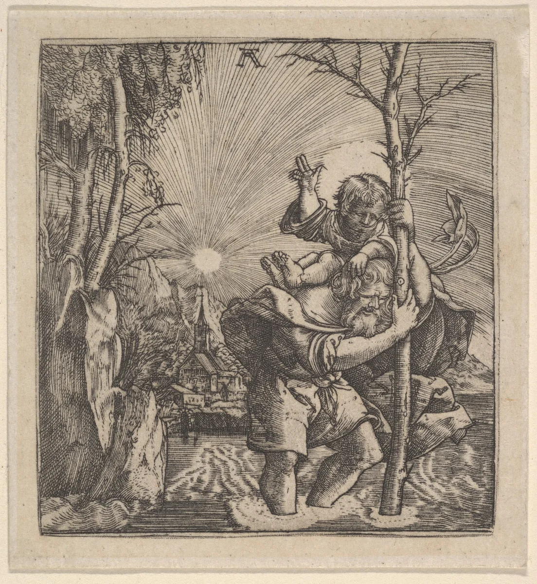 Saint Christopher Carrying the Christ Child by Albrecht Altdorfer, print, 1500-1538