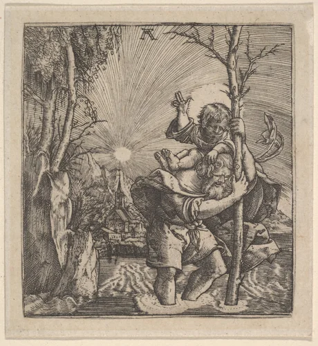Saint Christopher Carrying the Christ Child by Albrecht Altdorfer, print, 1500-1538