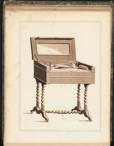 Ontwerp voor een toilettafel voor mannen by anonymous, drawing, 1825-1839