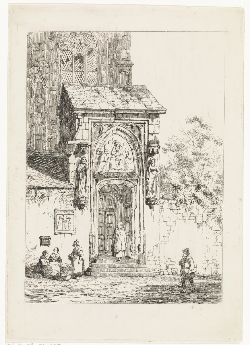Gezicht op een kerkportaal by Cornelis Springer, print, 1845
