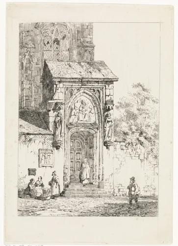 Gezicht op een kerkportaal by Cornelis Springer, print, 1845