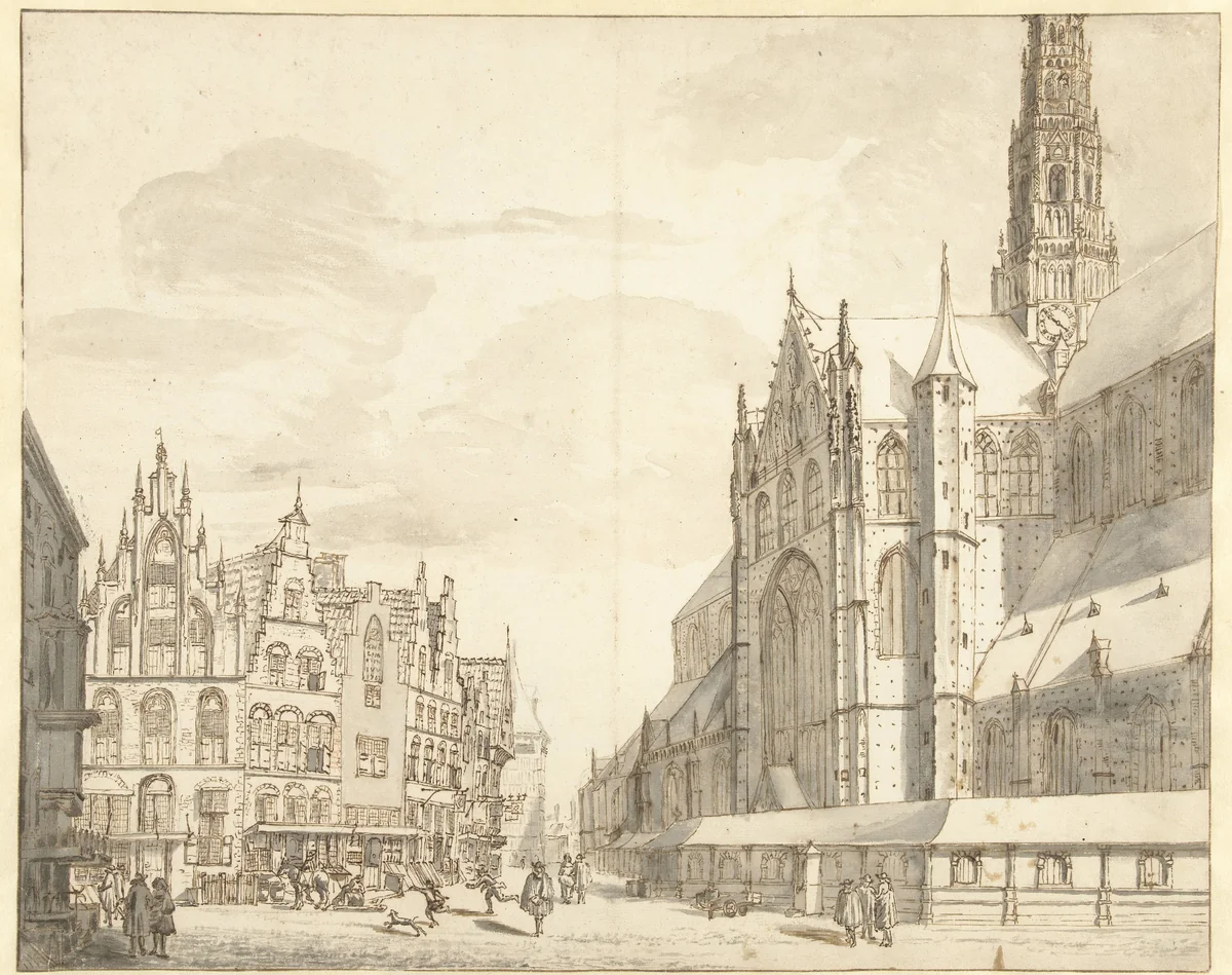 Gezicht op de Sint Bavo te Haarlem by Laurens Vincentsz. van der Vinne, drawing, 1668-1729