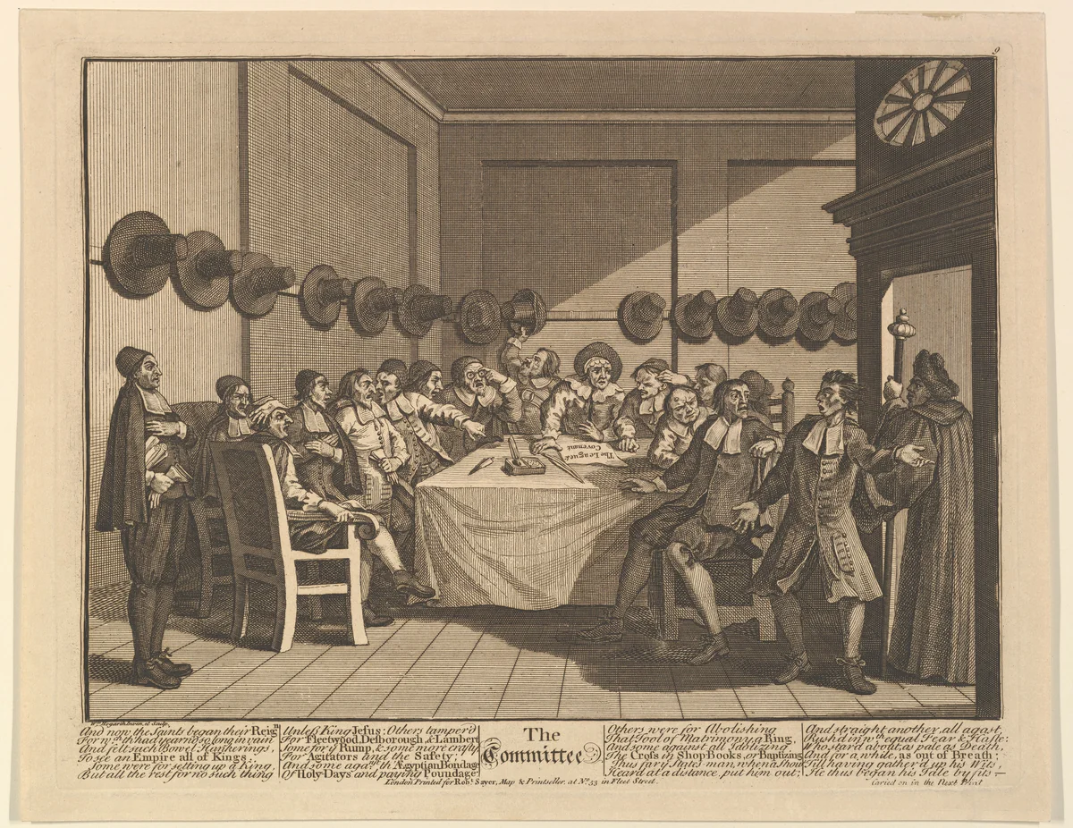 The Committee (Twelve Large Illustrations for Samuel Butler's Hudbras, Plate 10) by William Hogarth, print, 1725-1768