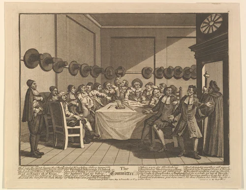 The Committee (Twelve Large Illustrations for Samuel Butler's Hudbras, Plate 10) by William Hogarth, print, 1725-1768