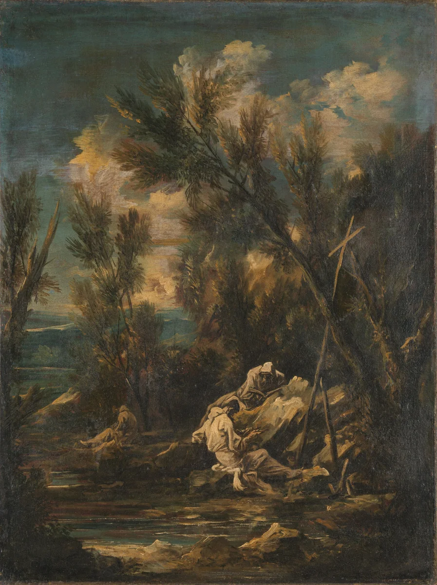 Carthusian Monks in a Landscape by Alessandro Magnasco, painting, 1700-1749