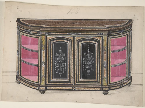 Cabinet Design with Black Doors and Red Interior by anonymous, drawing, 1800-1900