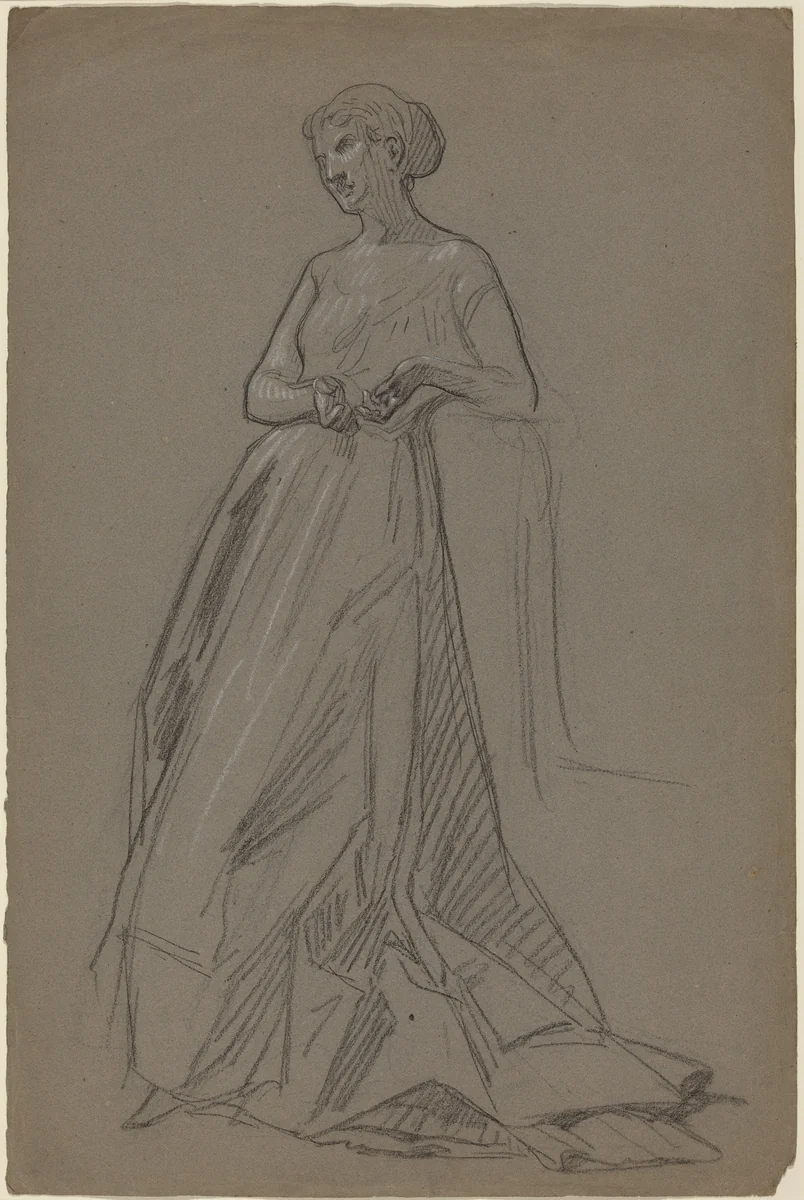 Standing Woman Leaning on Her Elbow by French 19th Century, drawing, 1890-1899