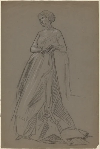 Standing Woman Leaning on Her Elbow by French 19th Century, drawing, 1890-1899