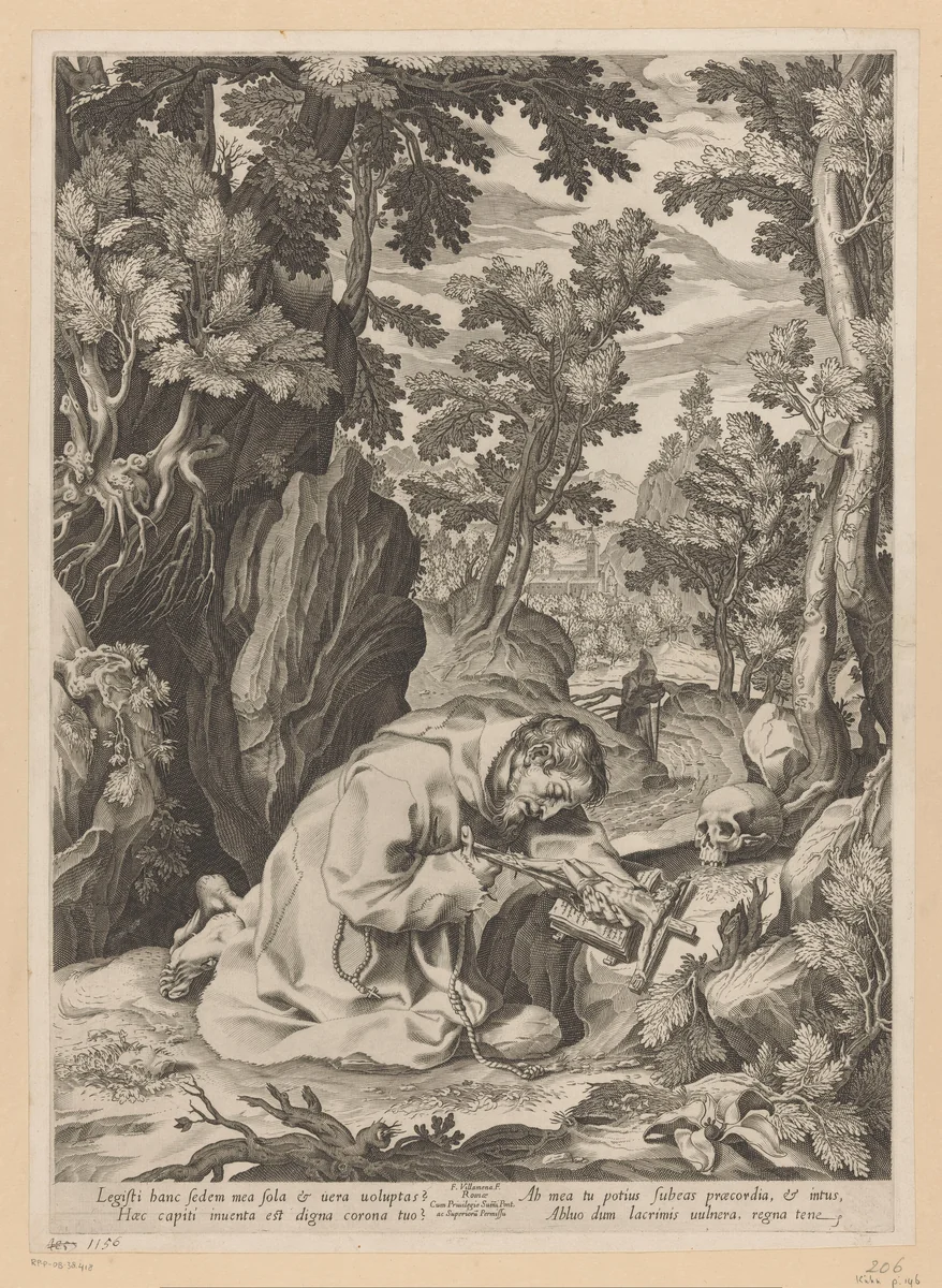 Franciscus in de wildernis by Unknown, print, 1576-1624