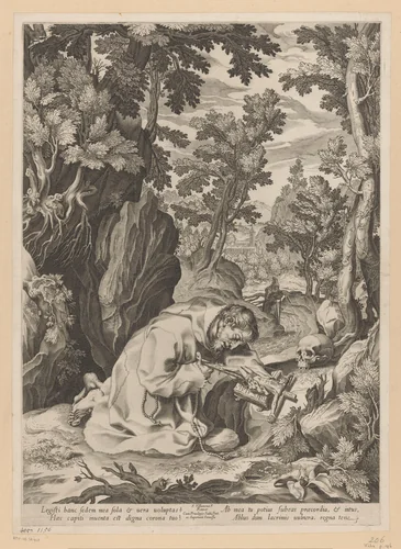 Franciscus in de wildernis by Unknown, print, 1576-1624