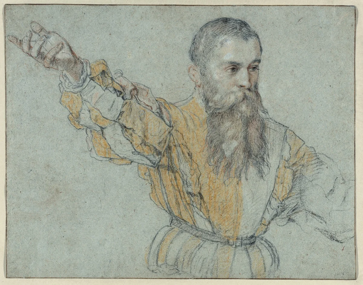 Bearded Man with his Right Arm Raised by Giuseppe Porta, drawing, 1562-1564