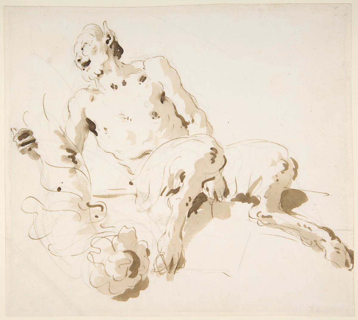 Seated Satyr Holding a Garland by Giovanni Battista Tiepolo, drawing, 1696-1770