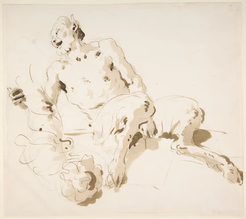 Seated Satyr Holding a Garland by Giovanni Battista Tiepolo, drawing, 1696-1770