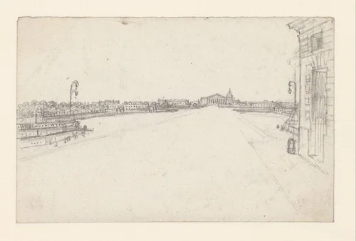 Gezicht van de Rue de la Paix naar de Chambre des Députés by Georges Michel, drawing, 1773-1843