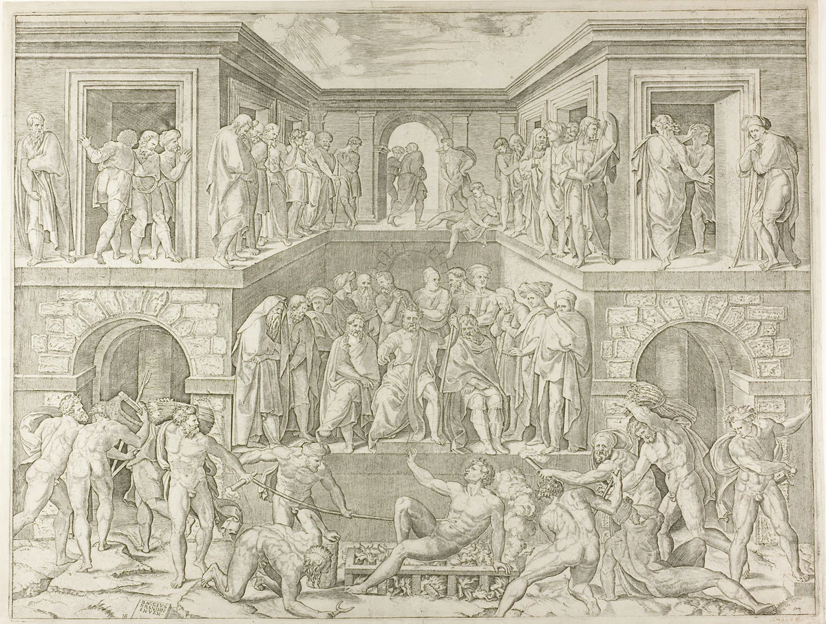 Martyrdom of Saint Lawrence by Marcantonio Raimondi, print, 1520-1525