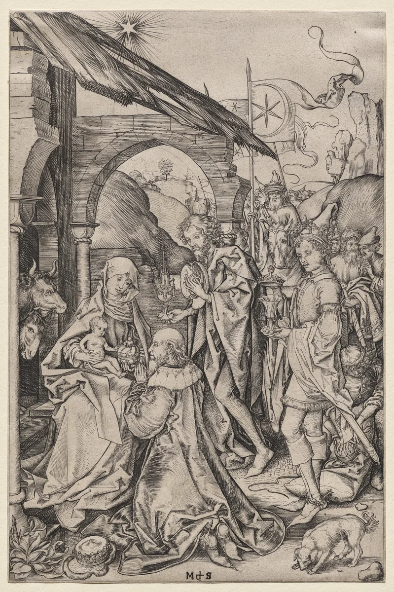 Adoration of the Magi by Martin Schongauer, print, 1482