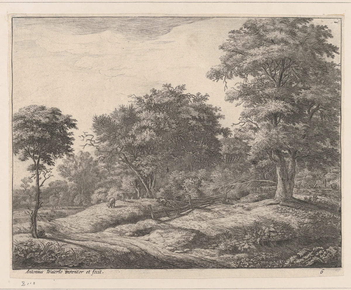 Shepherd Asleep on a Hummock by Anthonie Waterloo, print, 1620-1690