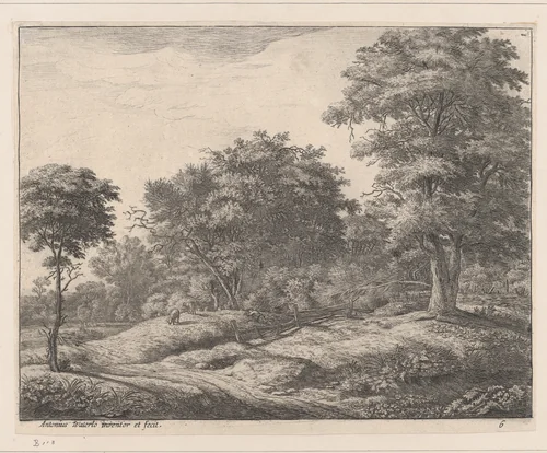 Shepherd Asleep on a Hummock by Anthonie Waterloo, print, 1620-1690