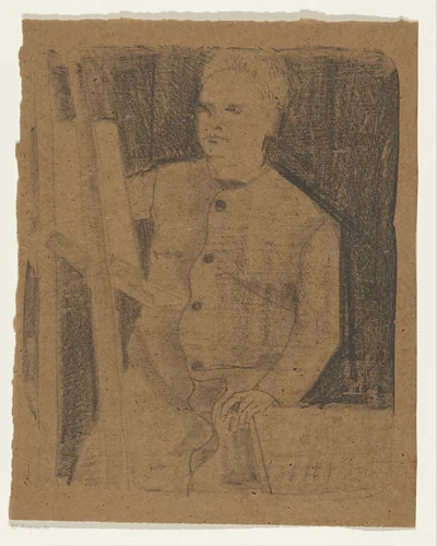 Zelfportret achter schildersezel by Samuel Jessurun de Mesquita, print, 1921